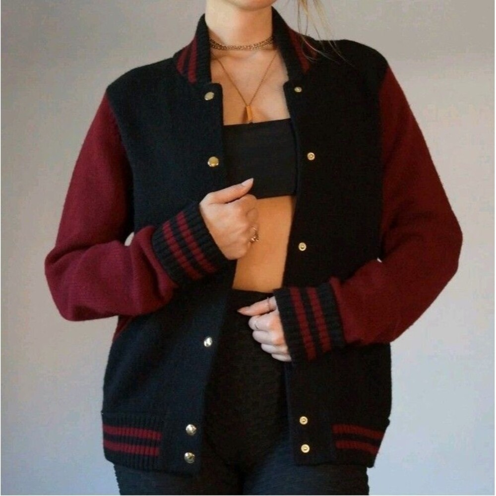 Marc Jacobs Cashmere Blend Varsity Bomber Sweater Women's Sz L Luxury Academia